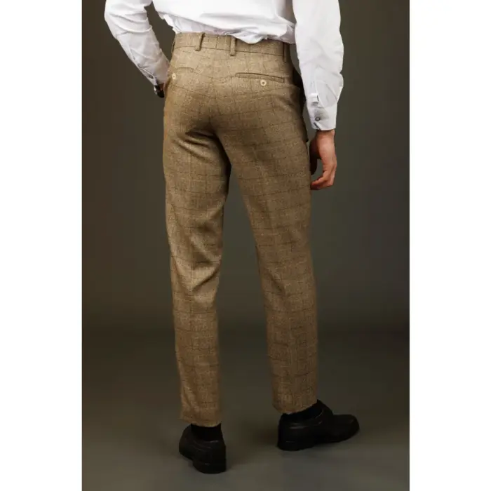 Men's Trousers Brown Checked Formal Pants - Image 3