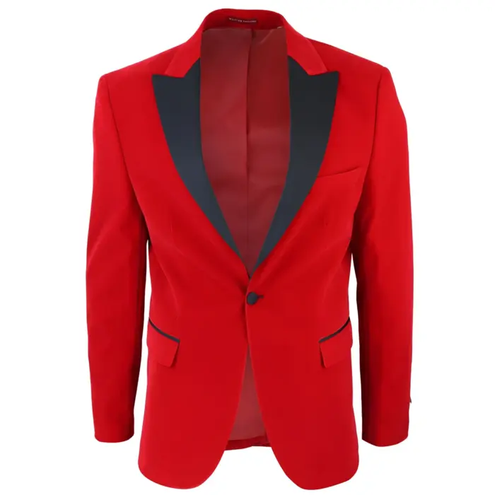 Mens Red Velvet Tuxedo Blazer Satin Peak Lapels Dinner Jacket Wedding Prom Black Tie - Image 1
