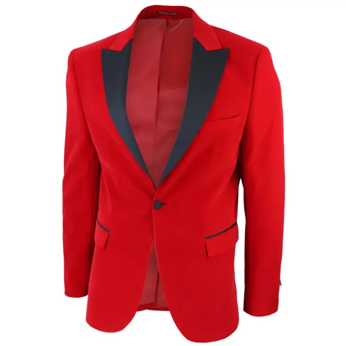 Mens Red Velvet Tuxedo Blazer Satin Peak Lapels Dinner Jacket Wedding Prom Black Tie - Image 6