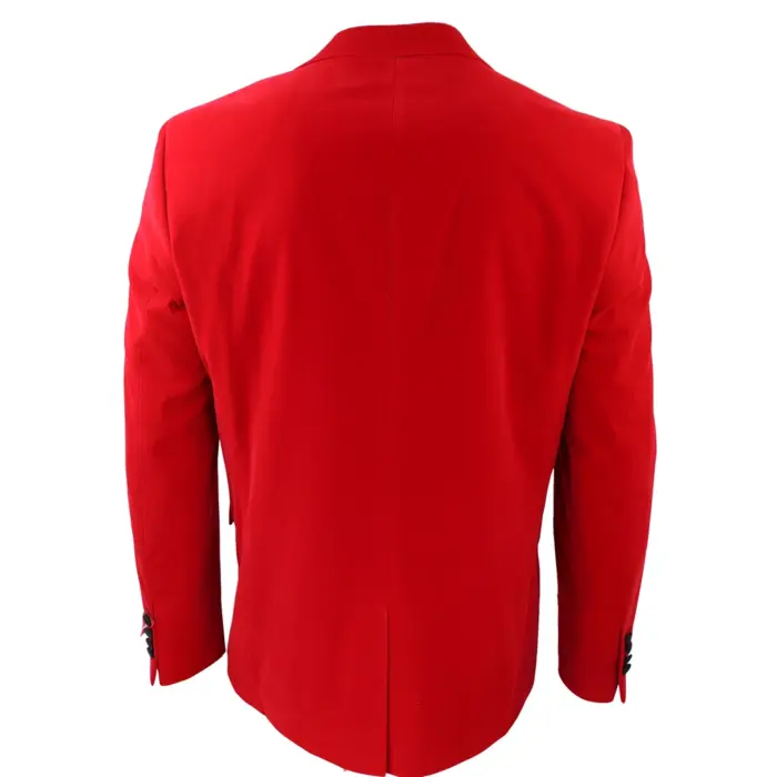 Mens Red Velvet Tuxedo Blazer Satin Peak Lapels Dinner Jacket Wedding Prom Black Tie - Image 4