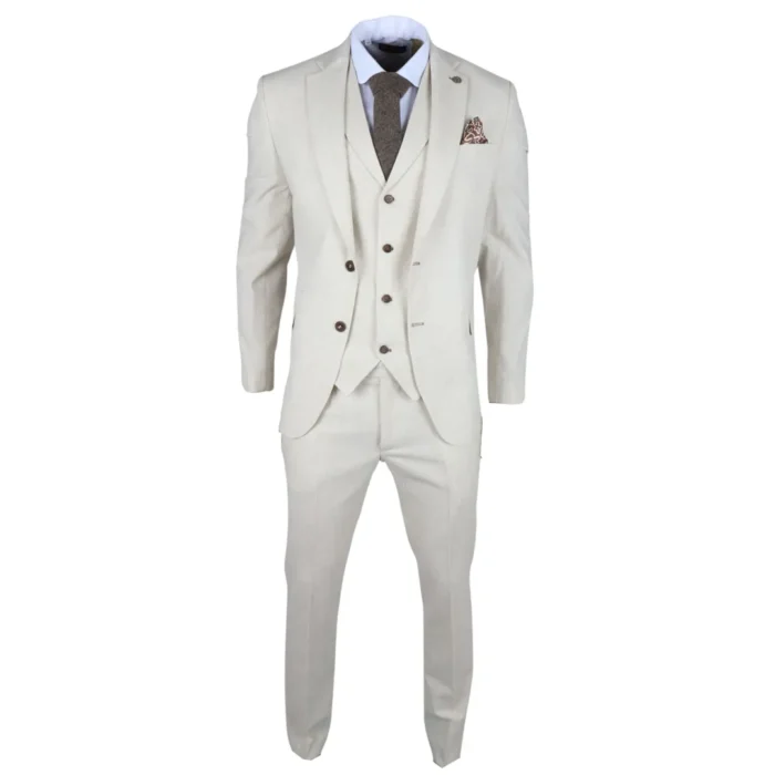 TruClothing TP-21 - Men's Beige 3 Piece Linen Summer Suit - Image 3