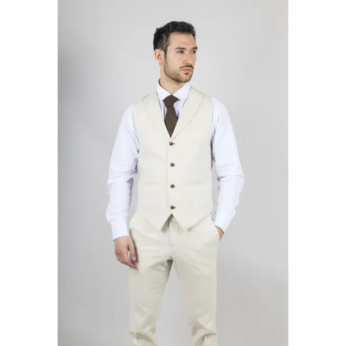 TruClothing TP-21 - Men's Beige 3 Piece Linen Summer Suit - Image 5