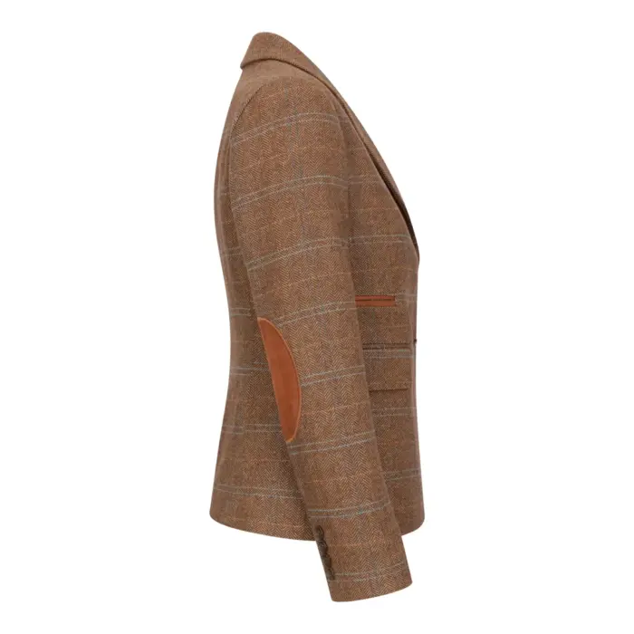 Women's Oak Brown Wool Blend Tweed Herringbone Checkered Blazer Waistcoat - Image 9