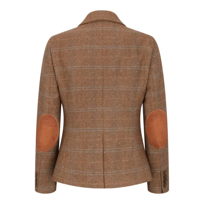 Women's Oak Brown Wool Blend Tweed Herringbone Checkered Blazer Waistcoat - Image 8