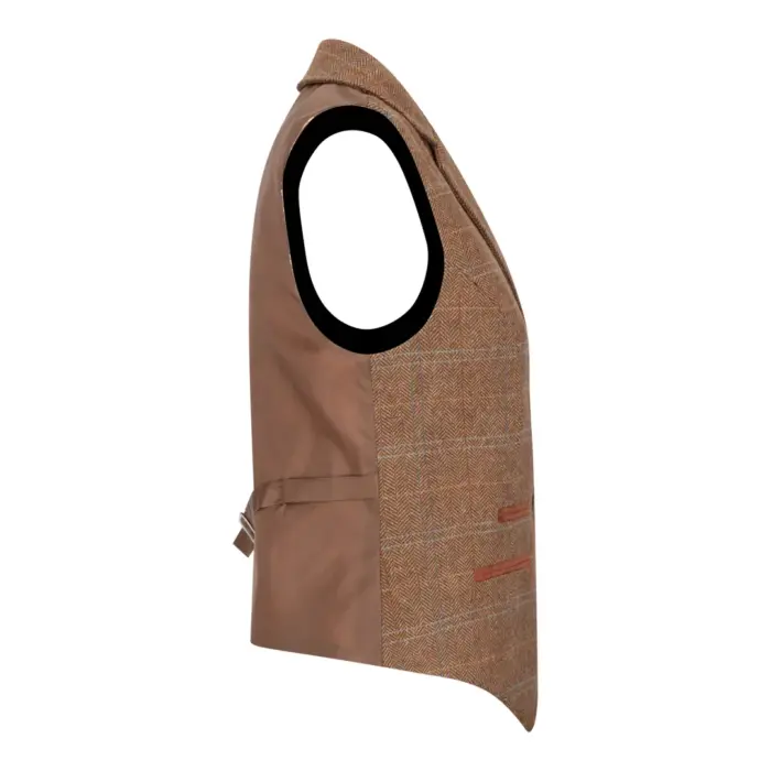 Women's Oak Brown Wool Blend Tweed Herringbone Checkered Blazer Waistcoat - Image 11