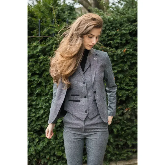 Women's Suit 3 Piece Grey Prince Of Wales Check Tailored Fit Business Formal Ladies Dress - Image 7
