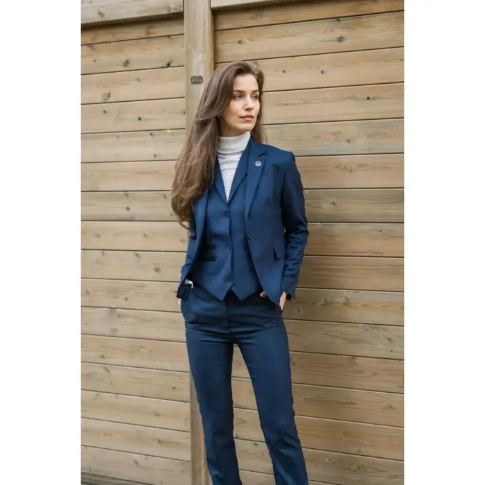 Women's Suit 3 Piece Navy Blue Prince Of Wales Check Tailored Fit Business Formal Ladies Dress - Image 2