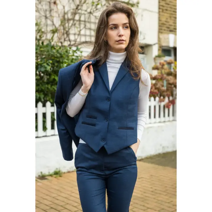 Women's Suit 3 Piece Navy Blue Prince Of Wales Check Tailored Fit Business Formal Ladies Dress - Image 7