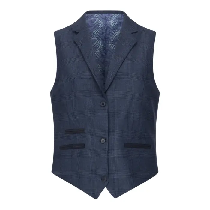 Women's Suit 3 Piece Navy Blue Prince Of Wales Check Tailored Fit Business Formal Ladies Dress - Image 4
