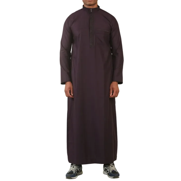 Mens Thobe Jubba Nehru Stand Collar Islamic Clothing Muslim Cotton Kaftan Embroidery Eid Robe Saudi - Image 37