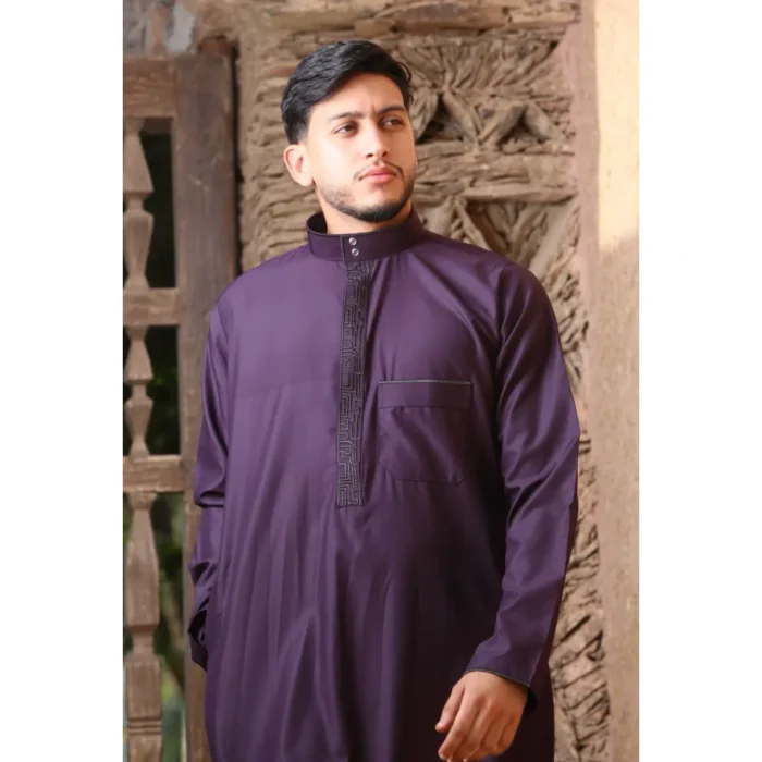Mens Thobe Jubba Nehru Stand Collar Islamic Clothing Muslim Cotton Kaftan Embroidery Eid Robe Saudi - Image 42