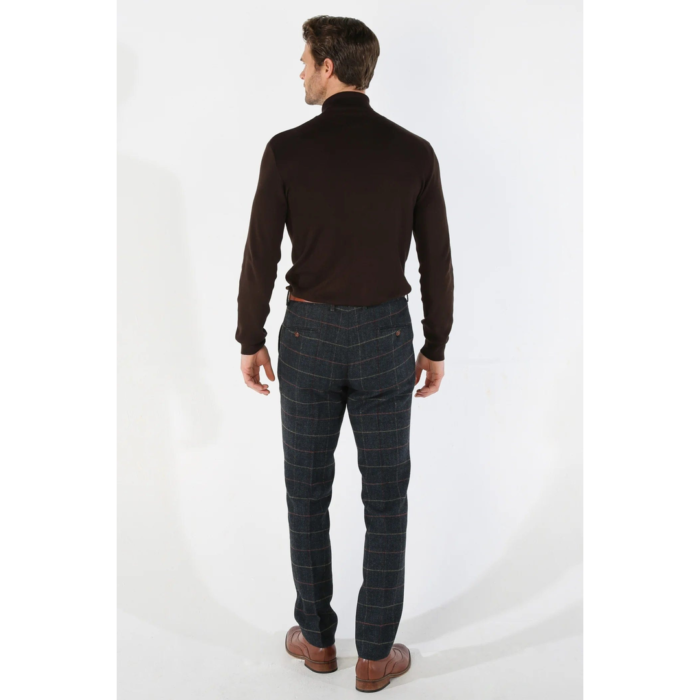 Mens Navy Blue Trousers Herringbone Tweed Checked Formal Suit Pants - Image 3