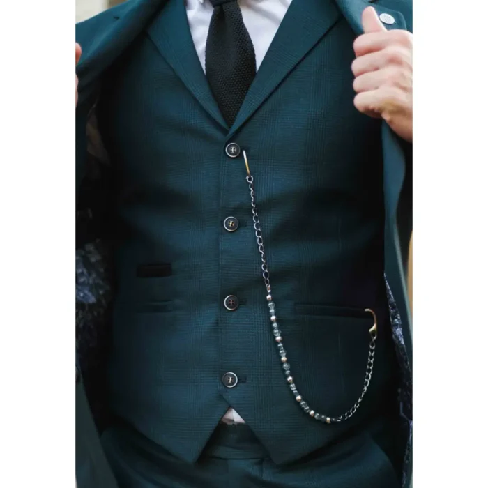 Men's 3 Piece Suit Classic Prince of Wales Check Olive Green Wedding Office Retro - Image 5