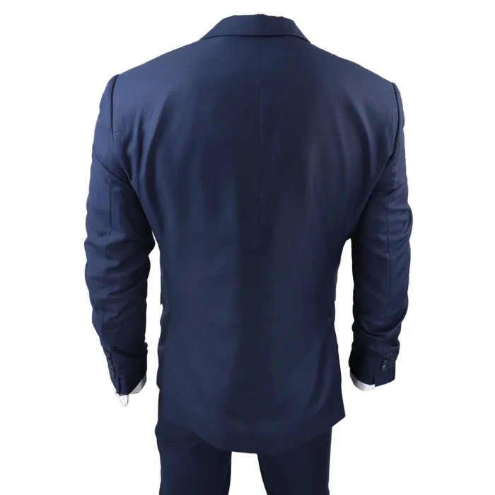 Men's Classic Navy Blue Suit 3 Piece Tailored Fit Vintage Office Wedding Prom - Image 6