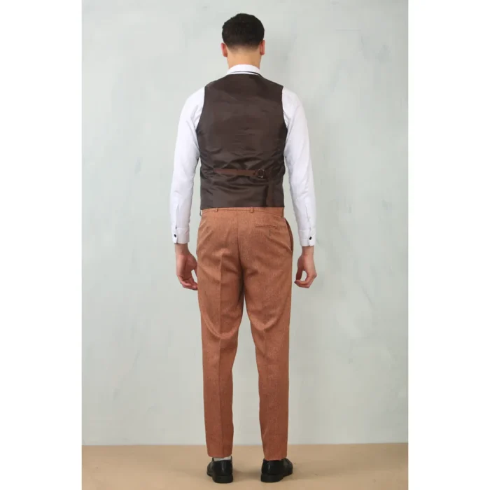 Men's 3 Piece Suit Camel Rust Brown Tailored Fit Wedding Prom Formal Textured - Image 5