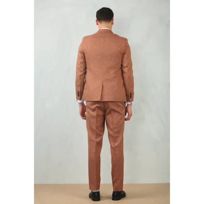 Men's 3 Piece Suit Camel Rust Brown Tailored Fit Wedding Prom Formal Textured - Image 6