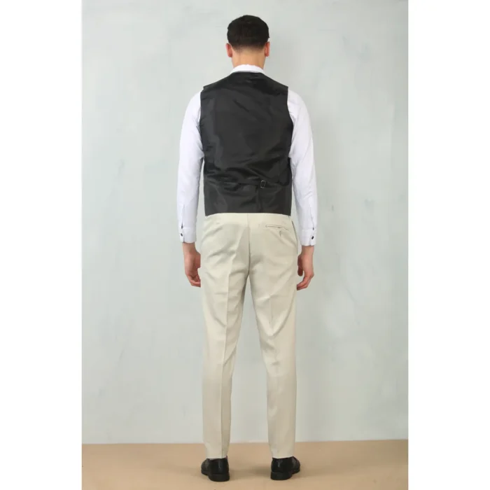 Men's 3 Piece Suit Cream Beige Tailored Fit Wedding Classic Prom Formal Textured - Image 5