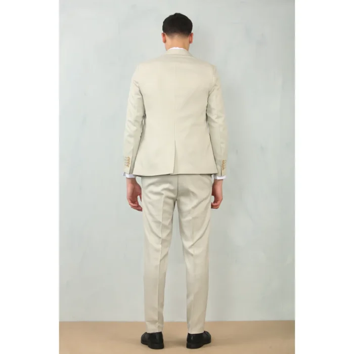 Men's 3 Piece Suit Cream Beige Tailored Fit Wedding Classic Prom Formal Textured - Image 6