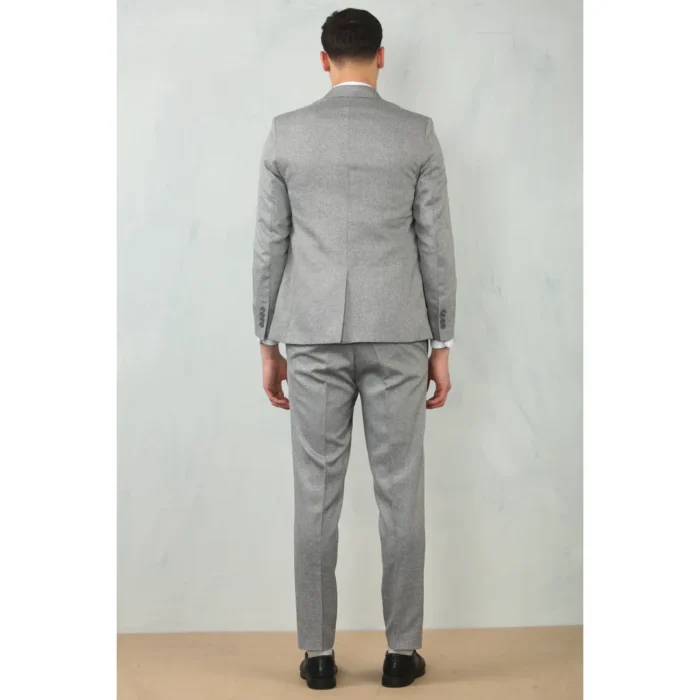 Men's 3 Piece Suit Grey Tailored Fit Wedding Classic Prom Formal Textured - Image 6
