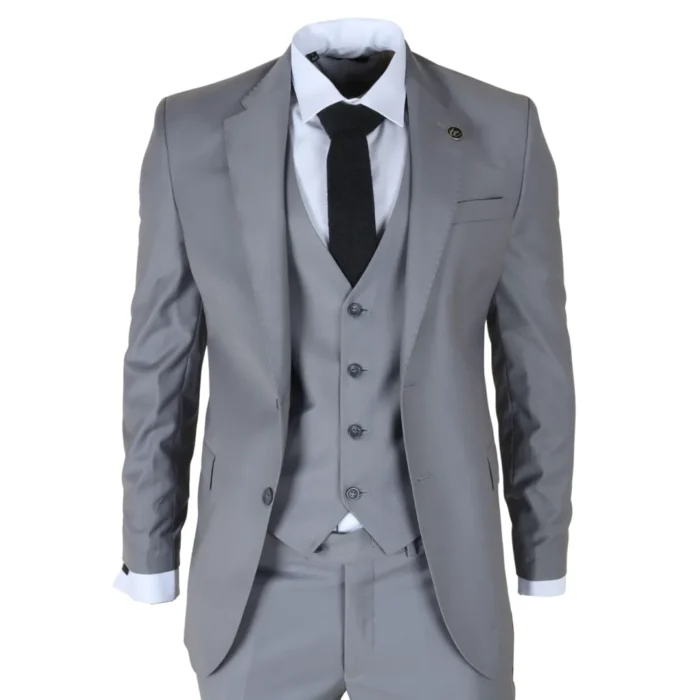 IM30 - Men's Grey 3 Piece Stitch Lapel Formal Suit - Image 1