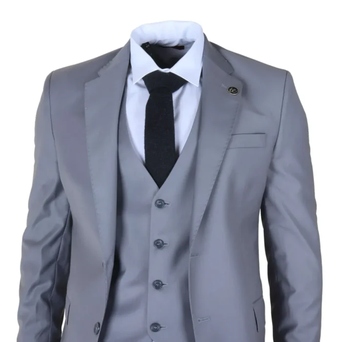 IM30 - Men's Grey 3 Piece Stitch Lapel Formal Suit - Image 3