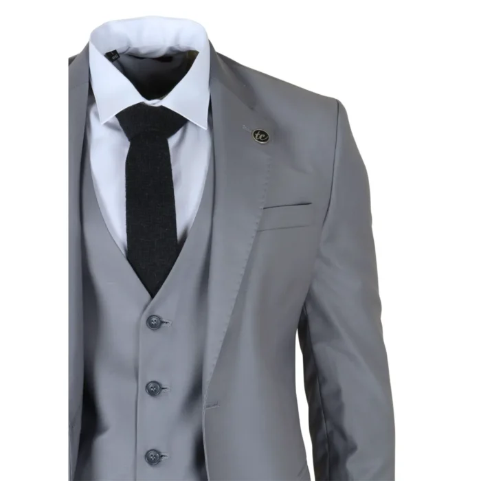 IM30 - Men's Grey 3 Piece Stitch Lapel Formal Suit - Image 4
