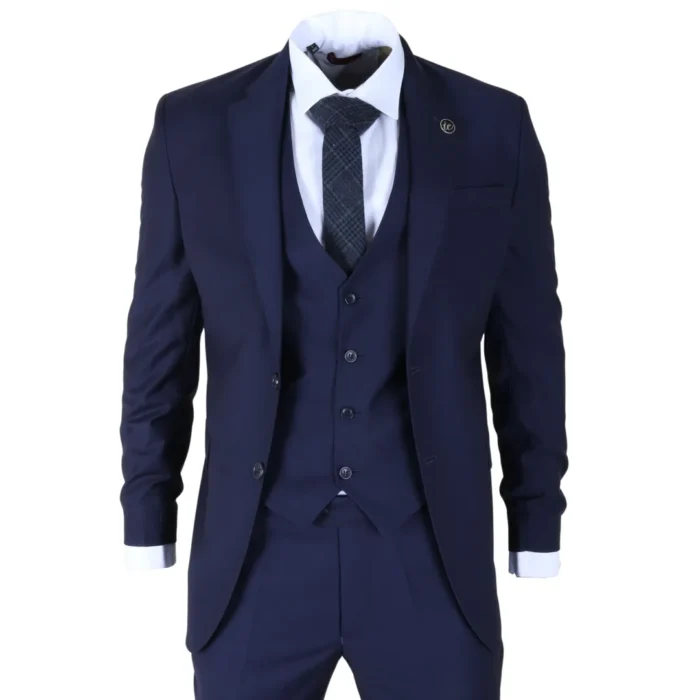 IM30 - Men's Navy 3 Piece Stitch Lapel Formal Suit - Image 1
