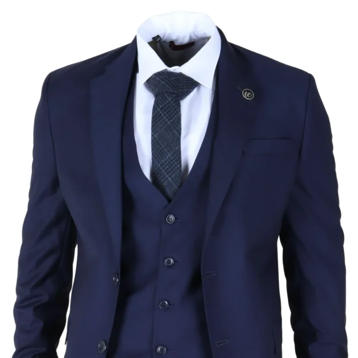 IM30 - Men's Navy 3 Piece Stitch Lapel Formal Suit - Image 3