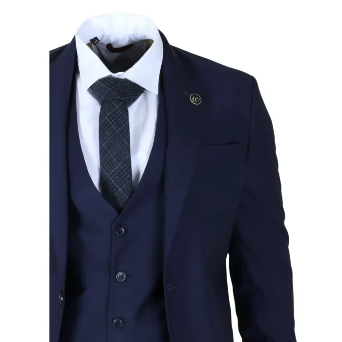 IM30 - Men's Navy 3 Piece Stitch Lapel Formal Suit - Image 4