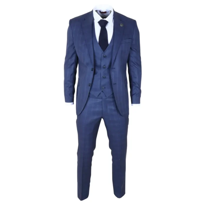 IM31 - Men's Blue 3 Piece Prince Of Wales Check Suit - Image 2