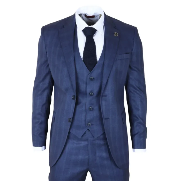 IM31 - Men's Blue 3 Piece Prince Of Wales Check Suit - Image 1