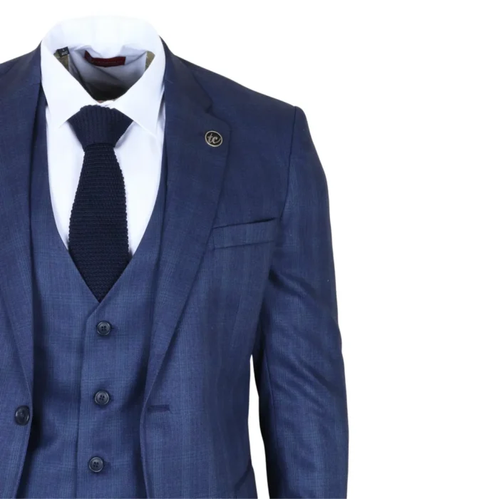 IM31 - Men's Blue 3 Piece Prince Of Wales Check Suit - Image 4