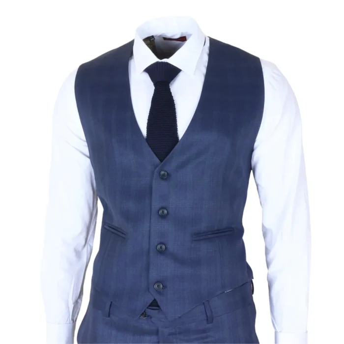 IM31 - Men's Blue 3 Piece Prince Of Wales Check Suit - Image 5