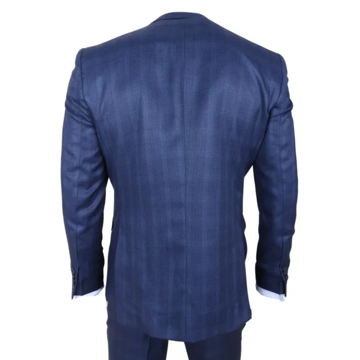 IM31 - Men's Blue 3 Piece Prince Of Wales Check Suit - Image 6