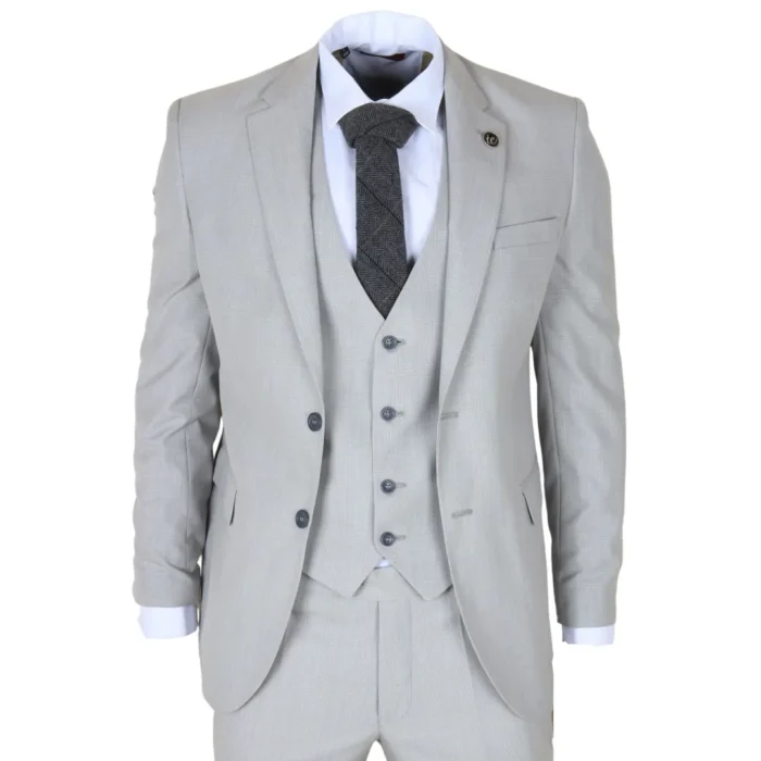 IM31 - Men's Grey 3 Piece Prince Of Wales Check Suit - Image 1