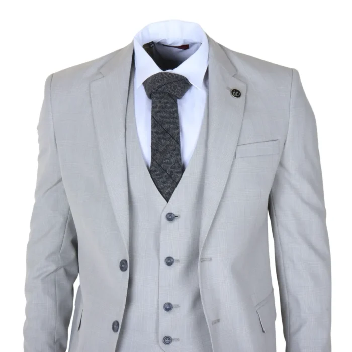 IM31 - Men's Grey 3 Piece Prince Of Wales Check Suit - Image 3