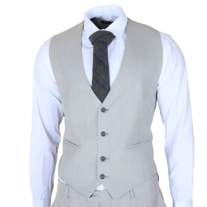 IM31 - Men's Grey 3 Piece Prince Of Wales Check Suit - Image 5
