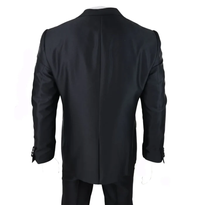 Mens Wedding 3 Piece Black Suit Diamonte Silver Cravat Waistcoat Groom Bestman - Image 6
