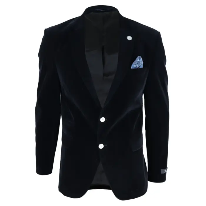 Mens Velvet Blazer Suit Jacket 2 Button Dinner Smart Casual Formal Tailored Fit - Image 1