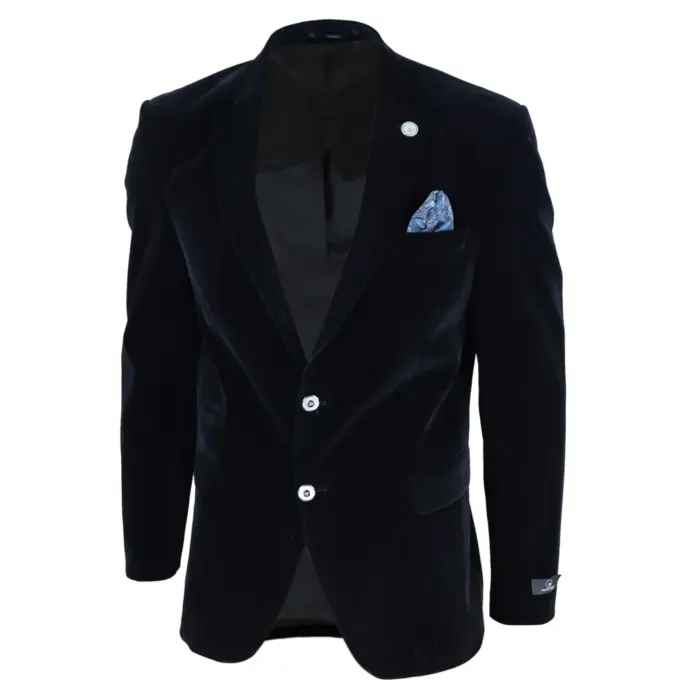 Mens Velvet Blazer Suit Jacket 2 Button Dinner Smart Casual Formal Tailored Fit - Image 2