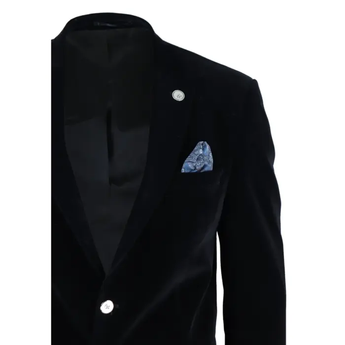 Mens Velvet Blazer Suit Jacket 2 Button Dinner Smart Casual Formal Tailored Fit - Image 3