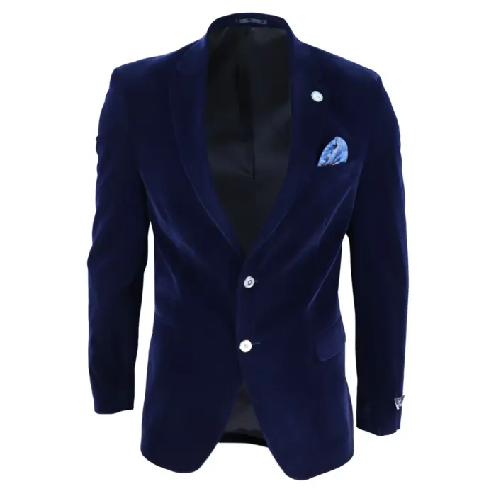 Mens Velvet Blazer Suit Jacket 2 Button Dinner Smart Casual Formal Tailored Fit - Image 5