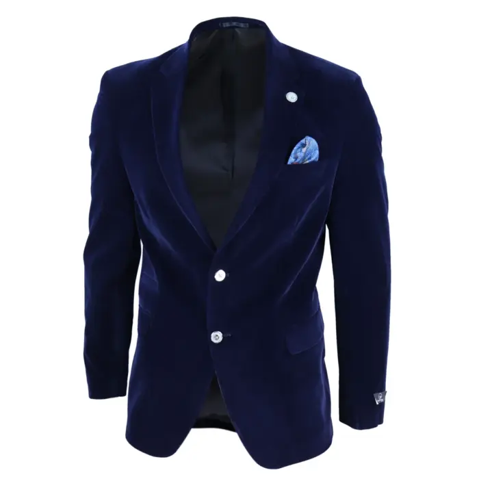 Mens Velvet Blazer Suit Jacket 2 Button Dinner Smart Casual Formal Tailored Fit - Image 8