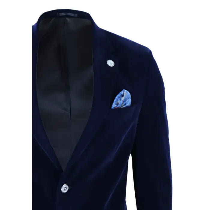 Mens Velvet Blazer Suit Jacket 2 Button Dinner Smart Casual Formal Tailored Fit - Image 7