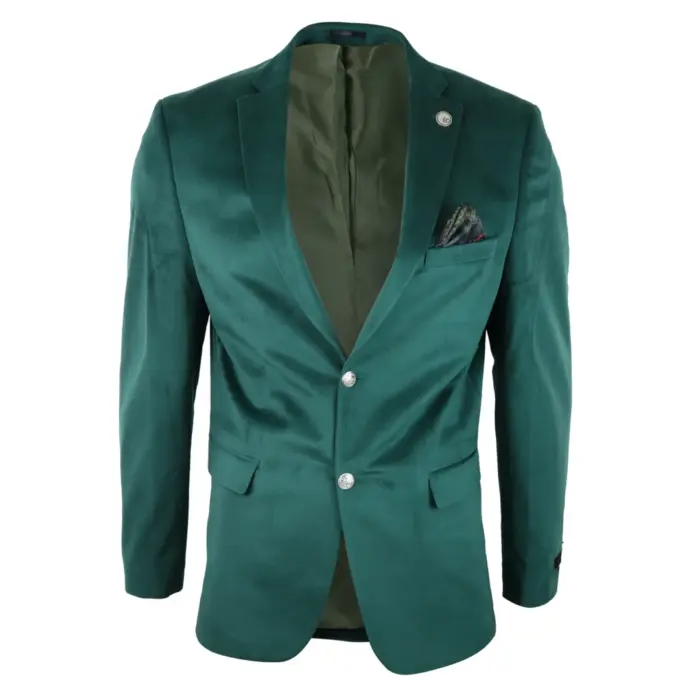 Mens Velvet Blazer Suit Jacket 2 Button Dinner Smart Casual Formal Tailored Fit - Image 9