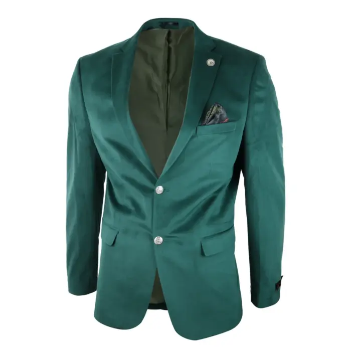 Mens Velvet Blazer Suit Jacket 2 Button Dinner Smart Casual Formal Tailored Fit - Image 12