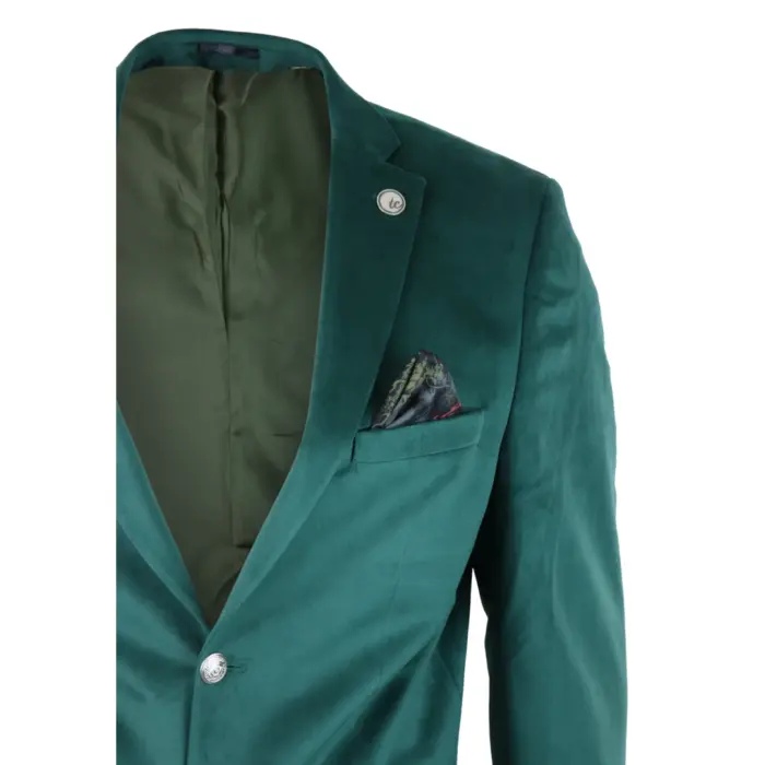 Mens Velvet Blazer Suit Jacket 2 Button Dinner Smart Casual Formal Tailored Fit - Image 11
