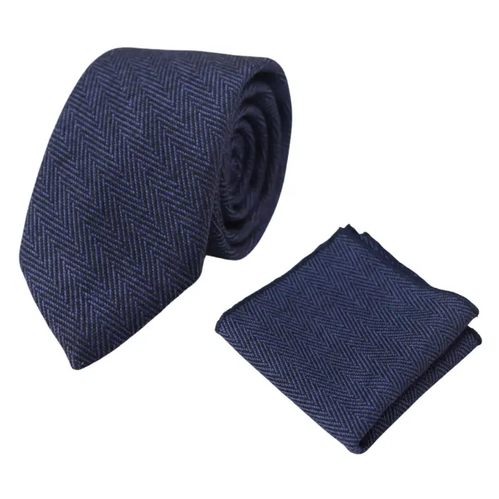 Mens Tweed Herringbone Tie Pocket Square Check Classic Blue Brown Grey Black - Image 4