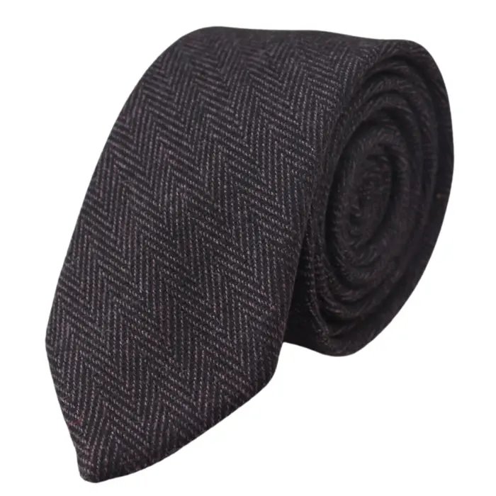Mens Tweed Herringbone Tie Pocket Square Check Classic Blue Brown Grey Black - Image 15