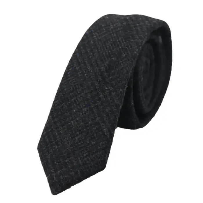 Mens Tweed Herringbone Tie Pocket Square Check Classic Blue Brown Grey Black - Image 1